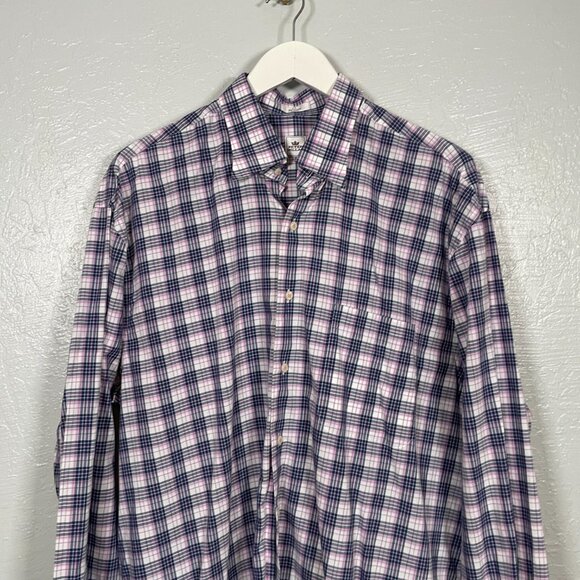 Peter Millar Men L Tall Blue White Pink Plaid Button Front Shirt Long Sleeve - Picture 3 of 8